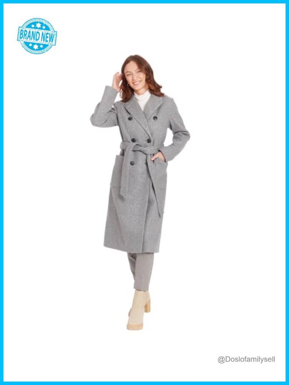Faux Wool Double Breasted Trench Coat Notch Collar Lined